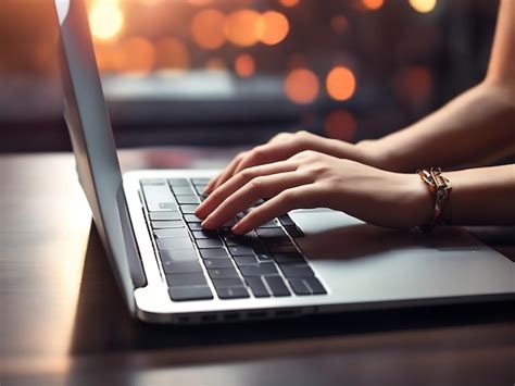 Premium Photo Female Hand Typing On Keyboard Of Laptop Generative Ai