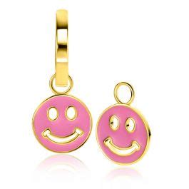 15mm ZINZI Gold Plated Zilveren Ronde Smiley Oorbedels Bezet Met