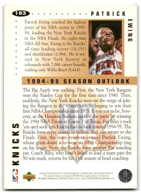 Upper Deck Collector S Choice Basketball Card Patrick Ewing New