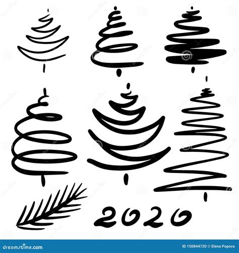 Sistema a Mano De árboles De Navidad Abstractos Clip Art Por Los Días