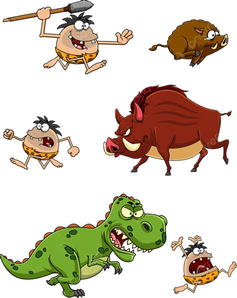 Caveman Cartoon Characters Age Ancient, Primitive, Weapon, Comic PNG ...