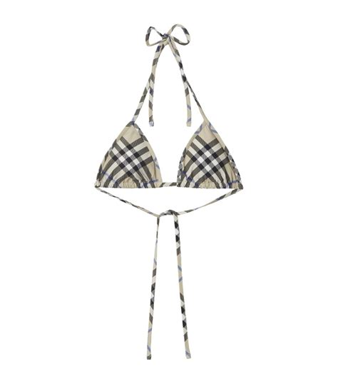 Womens Burberry Neutrals Burberry Check Bikini Top Harrods