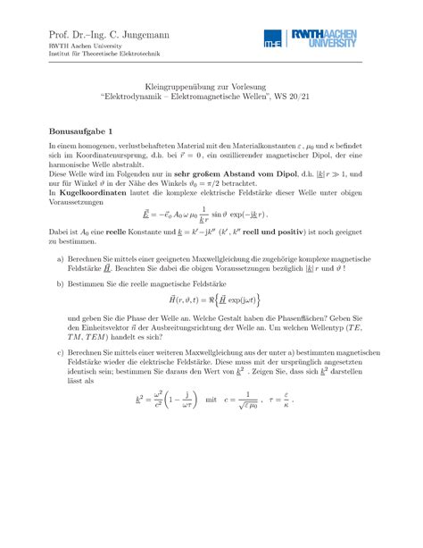 Bonusaufgabe 1 EDEW KGÜ Prof Dr Ing C Jungemann RWTH Aachen