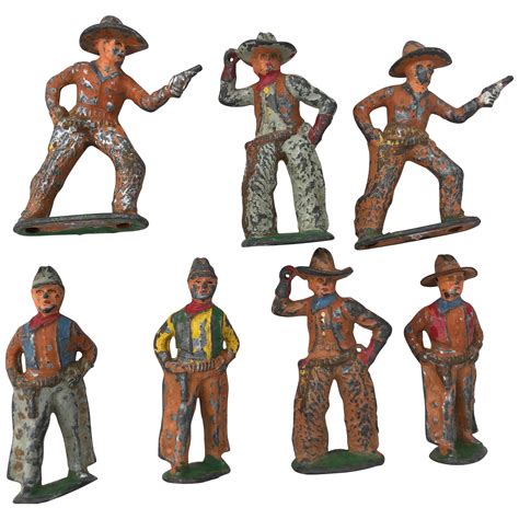 Sold Set Of Antique Lead Toy Cowboys Circa 1950 At 1stdibs Antique