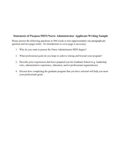 Free 10 Nursing Statement Of Purpose Samples School Home Agency