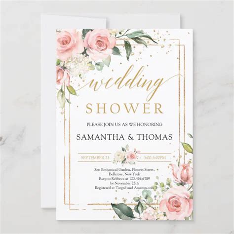 Boho Blush Pink Floral Gold Wedding Shower Invitation Zazzle