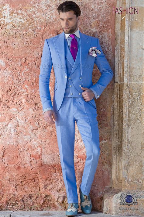 Bespoke Blue Linen Suit Mario Moreno Moyano