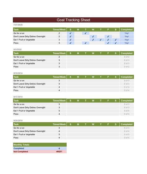 Printable Goal Tracker Templates Excel Word