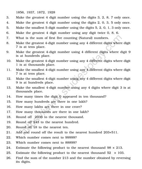 Cbse Class 6 Mental Maths Knowing Our Numbers Worksheet