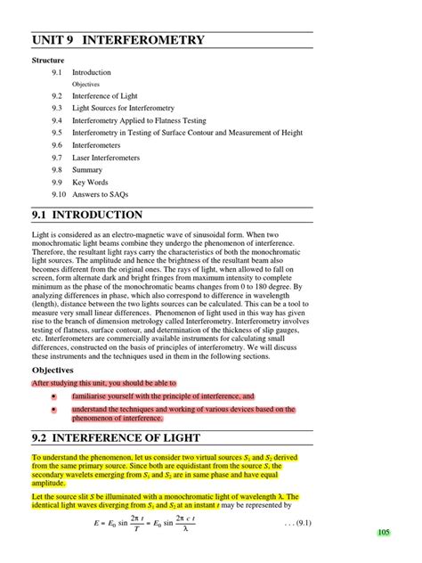 Unit 9 Interferometry: Structure | PDF | Interferometry | Optics