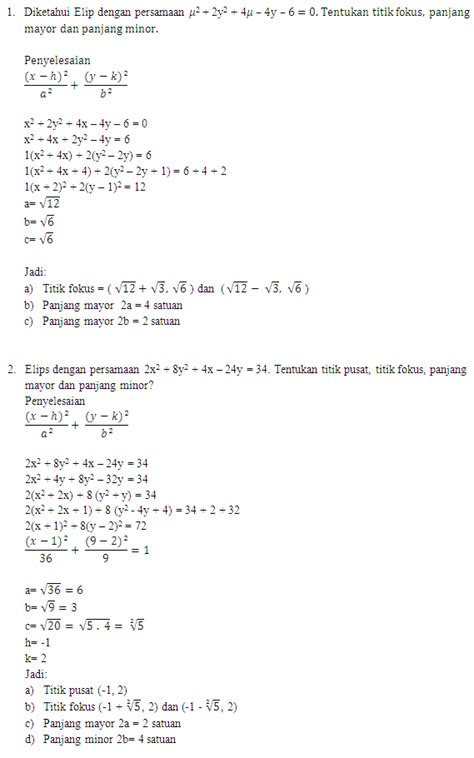 Materi Dan Contoh Soal Serta Pembahasan Irisan Kerucut Elips Materi Soal
