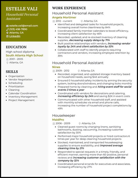 3 Household Personal Assistant Resume Examples For 2024