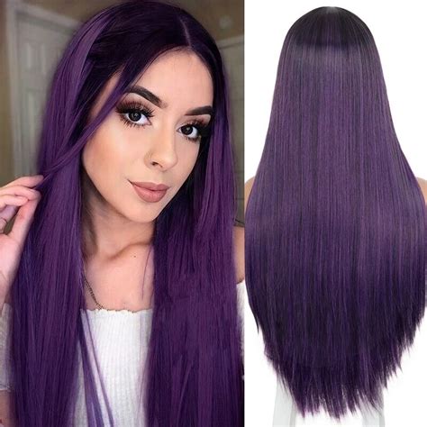 Women Long Dark Purple Lace Wig Straight Wig 4x2 Lace Closure Cosplay Party Wigs Ebay