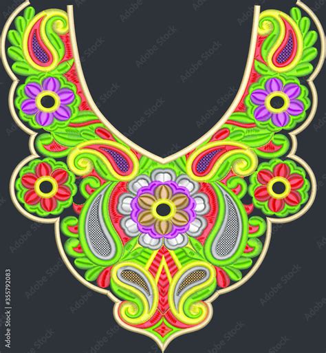 Neck embroidery design for kurtis Stock Illustration | Adobe Stock