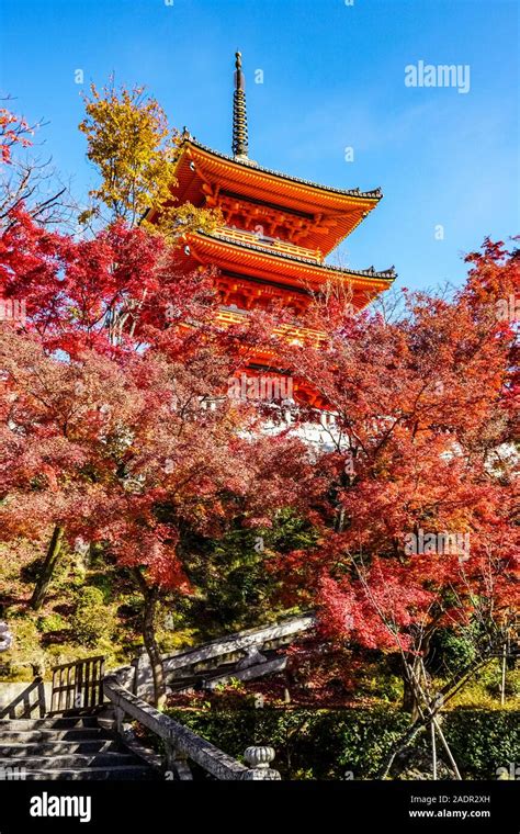 Three Story Pagoda Of Kiyomizu Dera Temple In Kyoto Japan Stock Photo