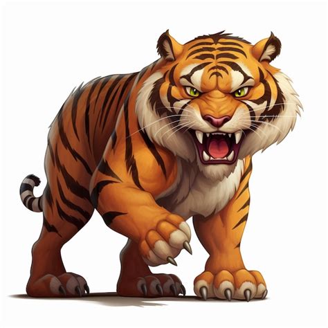 Premium Photo | Cartoon tiger with open mouth and claws showing teeth ...