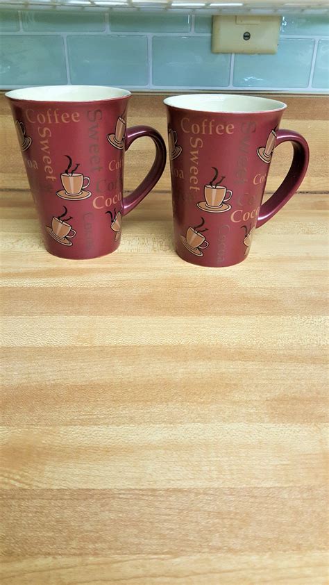 Vintage Mulberry Home Collection Sweet Coffee Cocoa Red Mauve Mugs Set