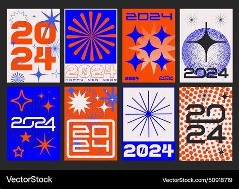 Happy New Year Posters Set Typographic Vector Image