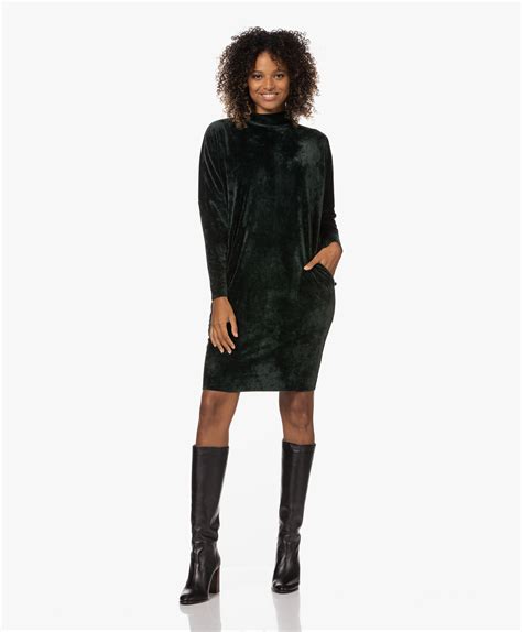 Woman By Earn Mia Stretch Velvet Turtleneck Dress Dark Green Mia Drs 357 799 D