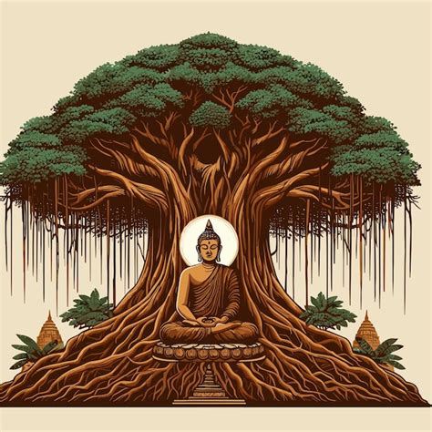 Premium Vector | A Lord Buddha meditating beneath Bodhi tree