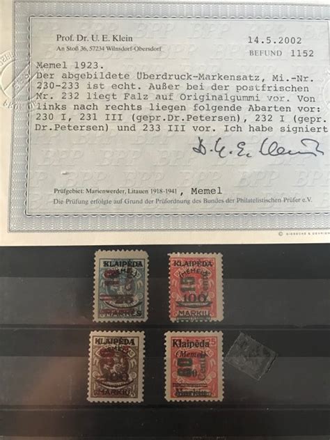 Memel 1923 Overprint Marken Series With A BPP Photo Catawiki