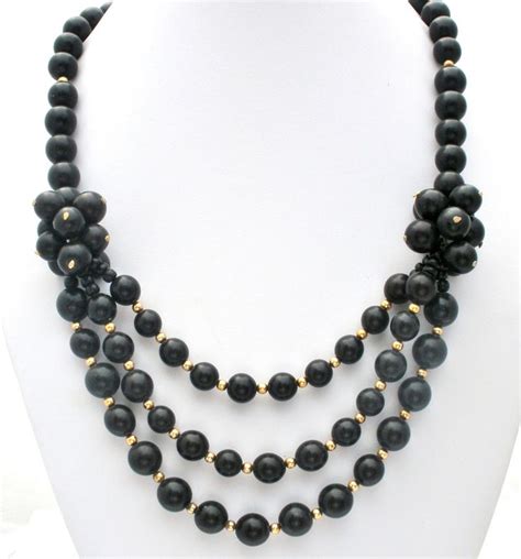 Vintage Black And Gold Bead Statement Necklace 24 In Beaded Necklace Silver Necklace Statement