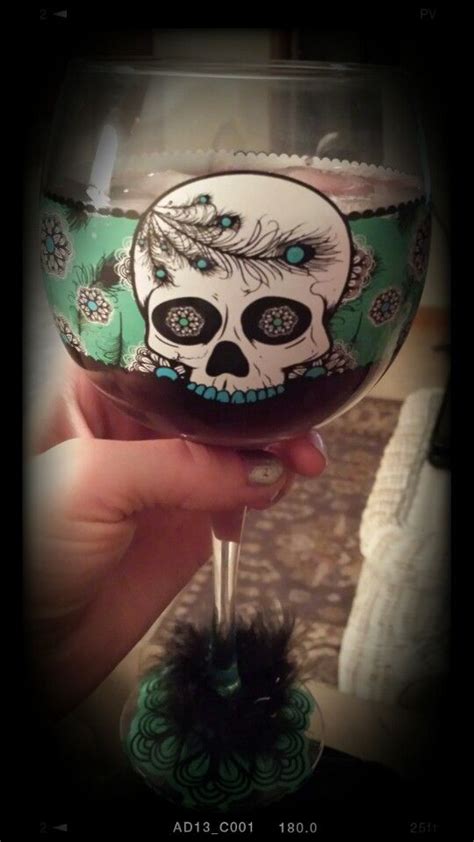 Red Wine Skull Wine Stemless Wine Glass Sugar Skull