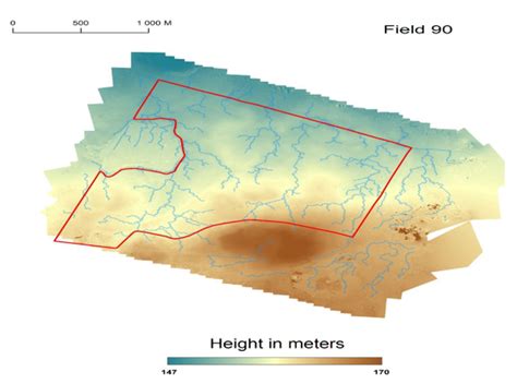 Digital Elevation Model And Watercourses For Field No 90 Download