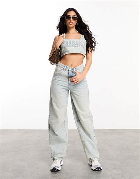 Asos Weekend Collective Denim Co Ord Set Van Bralette Met Onafgewerkt