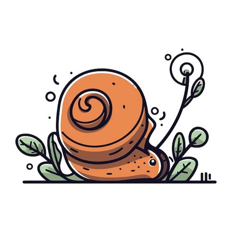 Ilustração vetorial de caracol em fundo branco estilo doodle desenhado