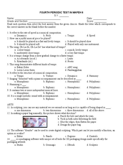 4th Periodical Test In Mapeh 6 Pdf Tempo Collage