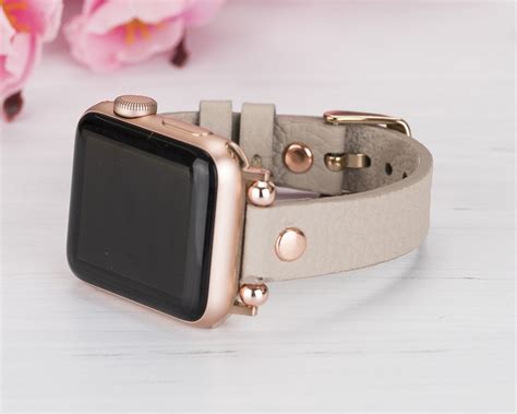 Beige Slim Apple Watch Band 38mm 40mm 42mm 44mm Soft Leather Etsy