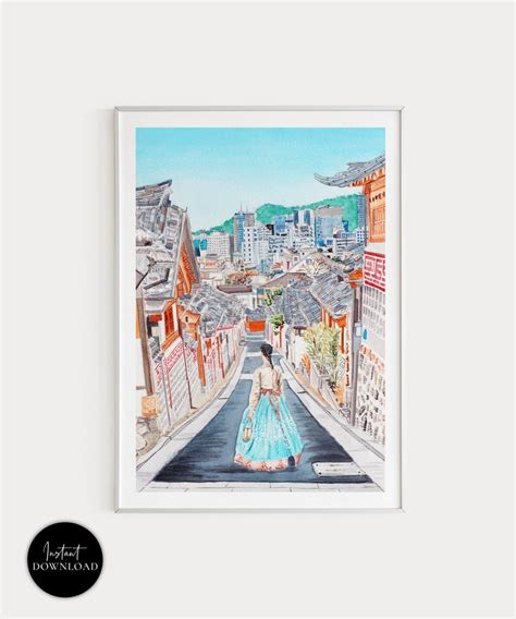 Bukchon Hanok Village Print South Korea Wall Art Korean Art Bukchon