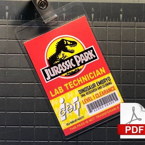 Jurassic Park Lab Technician Id Badge Pdf Digital Download Etsy