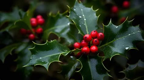 Holly Leaves With Red Berries Collection, Christmas Mistletoe Elements ...