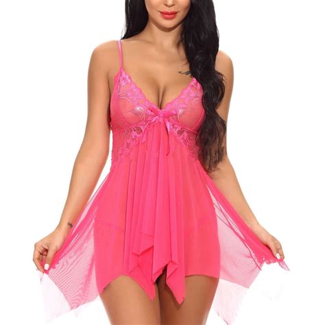 Ydkzymd Hot Pink Women S Lingerie Irregular Babydoll Teddy Sexy Mesh