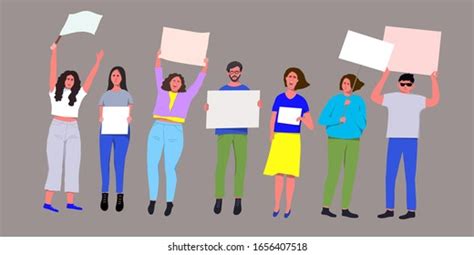 Protesting People Standing Together Sign Boardsparade Stock Vector