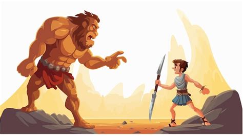 Biblical Story Of David And Goliath Character With Dramatic Scene