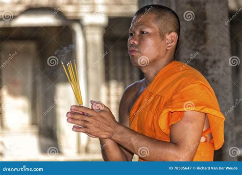 Young Man Praying Before Buddhist Monk Ordination Ceremony Editorial ...