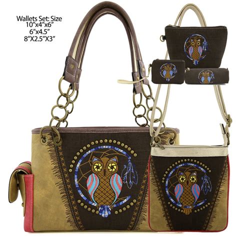 Classic Western Owl Embroidered Concealed Carry Shoulder Purse Wallet