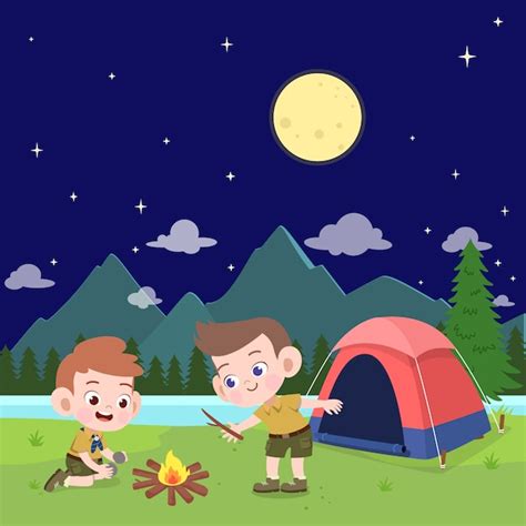 Niños Exploradores En La Ilustración Del Campamento Vector Premium