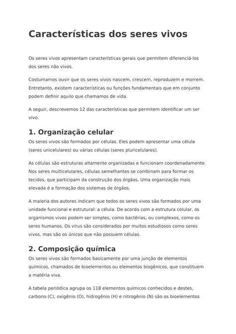 Solution Caracter Sticas Dos Seres Vivos Studypool