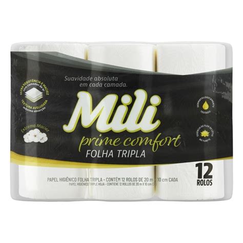 Papel Higiênico Folha Tripla Flor de Lótus Mili Prime Comfort 20m