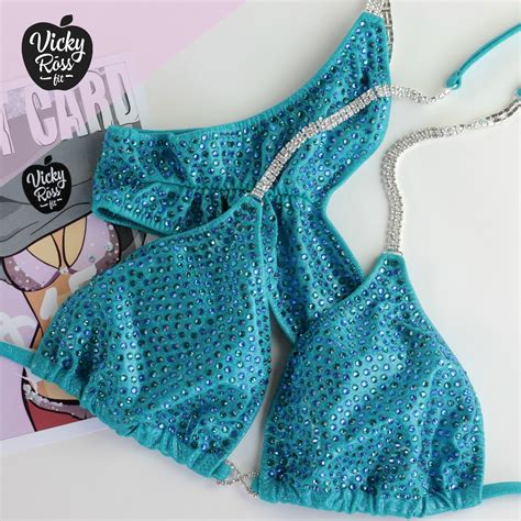 Turquoise Handmade Bikini Npc Ifbb Crystal Bikini Suit Vicky Ross Fit