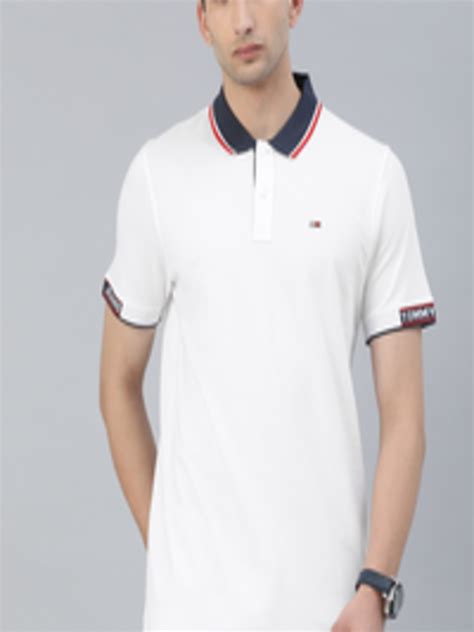 Buy Tommy Hilfiger Men White Solid Polo Collar Organic Cotton T Shirt