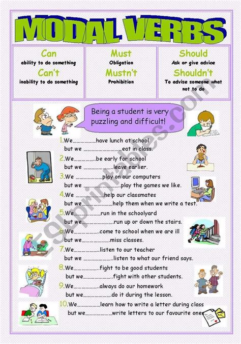 A Worksheet To Practise Basic Meanings Of Modal Verbscancan´tmust