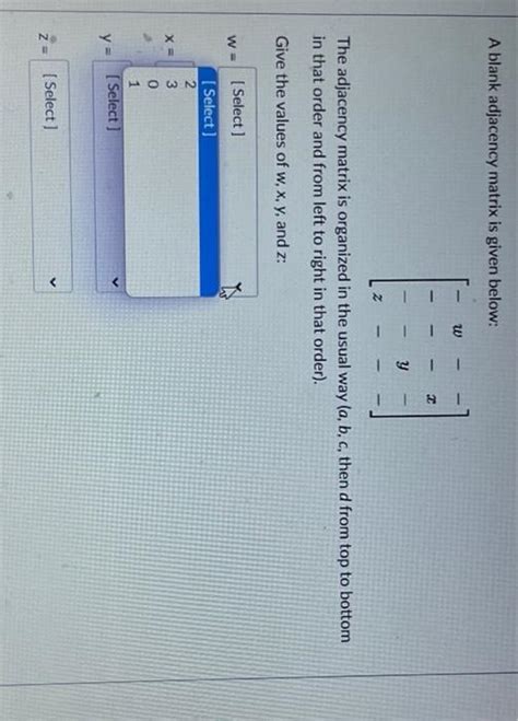 Solved Consider the graph below: a W A blank adjacency | Chegg.com