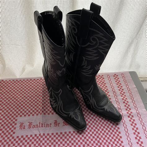 Vintage Spanish cowboy boots, black with white... - Depop