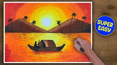 How to Draw & Colour "Sunrise" Scenery - Easy step-by-step Drawing ...