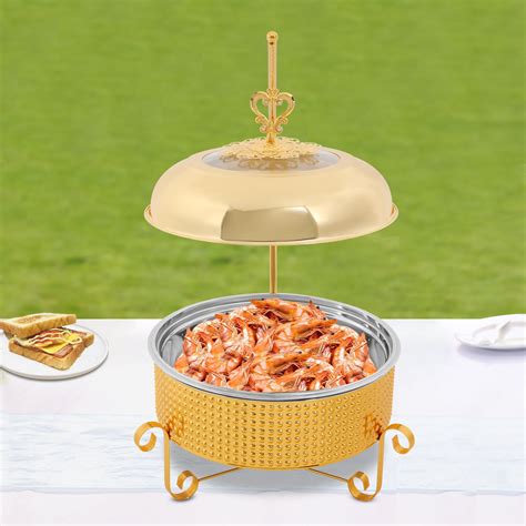 gold chafing dish set  stainless steel food warmer  hanging lid